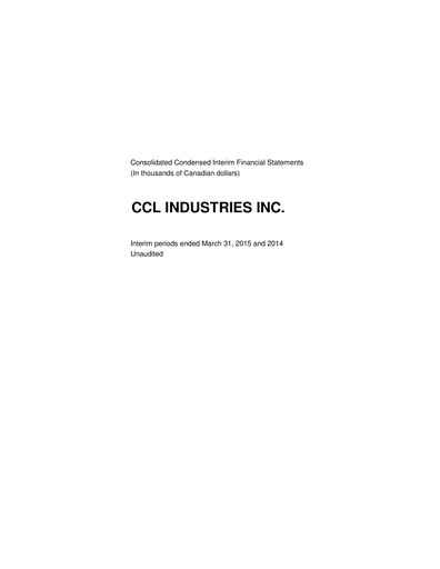 Thumbnail CCL Industries Quarterly Report 2015-q1