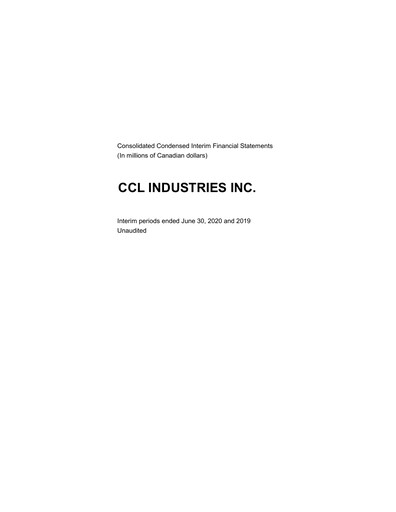 Thumbnail CCL Industries Quarterly Report 2020-q2