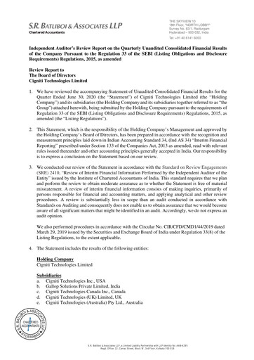 Miniature Cigniti Technologies
 Rapport trimestriel 2020-q1