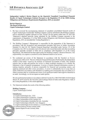 Miniature Cigniti Technologies
 Rapport trimestriel 2023-q1