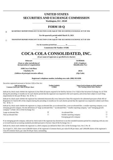 Thumbnail Coca-Cola Consolidated Quarterly Report 2023-q1