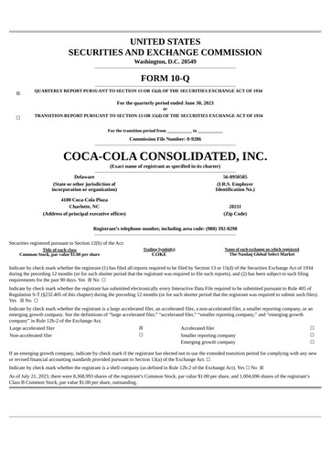 Thumbnail Coca-Cola Consolidated Quarterly Report 2023-q2
