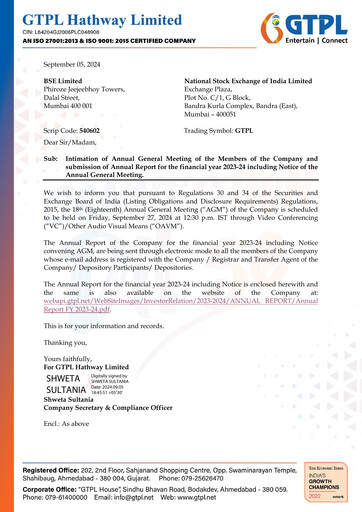 Thumbnail GTPL Hathway Annual Report 2023-2024