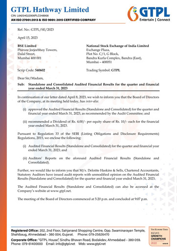Thumbnail GTPL Hathway Financial Statement 2022-2023