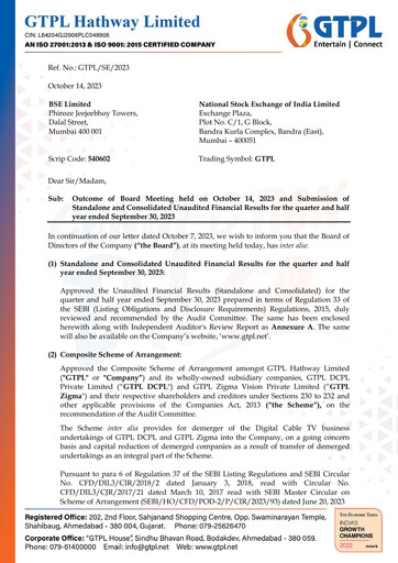 Thumbnail GTPL Hathway Quarterly Report 2023-q2