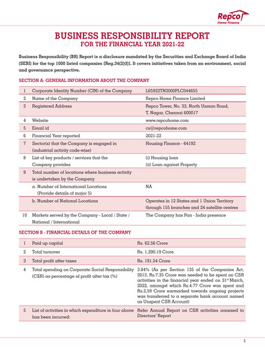 Thumbnail Repco Home Finance ESG Report 2021-2022