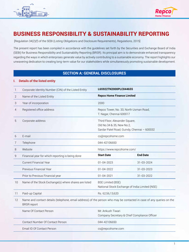 Thumbnail Repco Home Finance ESG Report 2023-2024