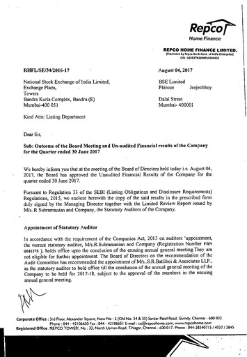 Thumbnail Repco Home Finance Quarterly Report 2017-q1