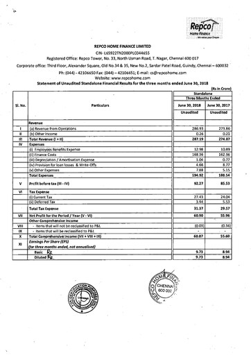 Thumbnail Repco Home Finance Quarterly Report 2018-q1