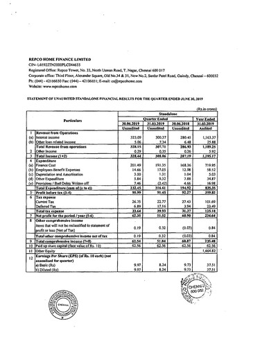 Thumbnail Repco Home Finance Quarterly Report 2019-q1