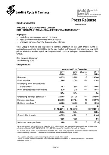Vorschaubild Jardine Cycle & Carriage Finanzmitteilung 2014