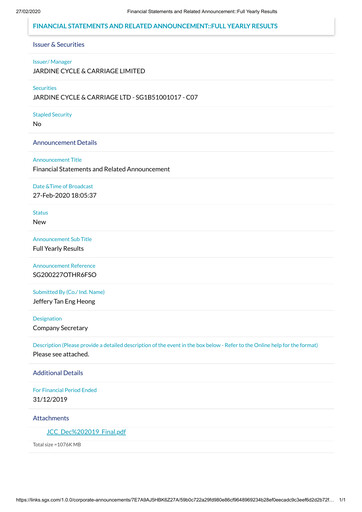 Vorschaubild Jardine Cycle & Carriage Finanzmitteilung 2019