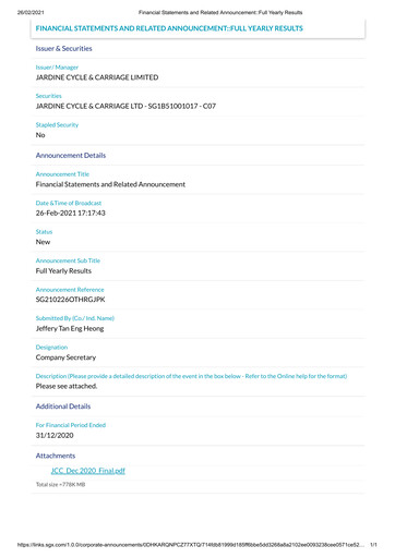 Vorschaubild Jardine Cycle & Carriage Finanzmitteilung 2020