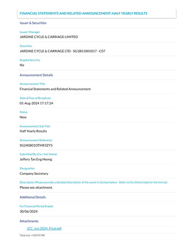 Thumbnail Jardine Cycle & Carriage Half-year Report 2024-h1