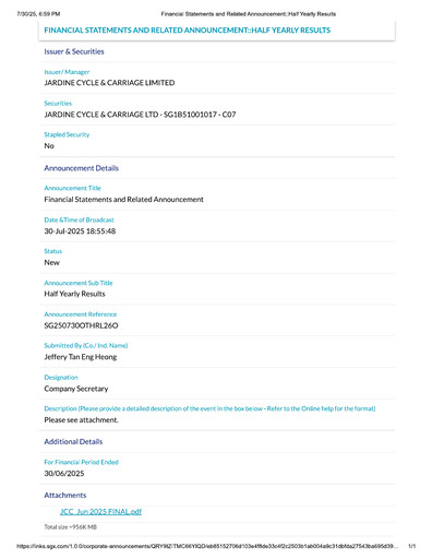 Thumbnail Jardine Cycle & Carriage Half-year Report 2025-h1