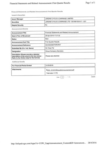 Vorschaubild Jardine Cycle & Carriage Quartalsbericht 2016-q1