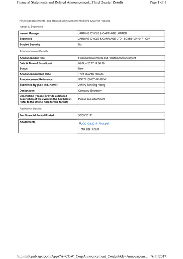 Vorschaubild Jardine Cycle & Carriage Quartalsbericht 2017-q3
