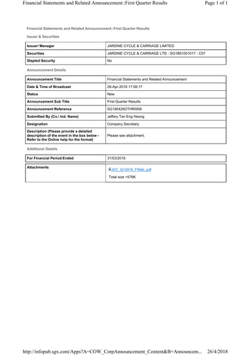 Vorschaubild Jardine Cycle & Carriage Quartalsbericht 2018-q1