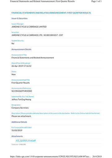 Vorschaubild Jardine Cycle & Carriage Quartalsbericht 2019-q1