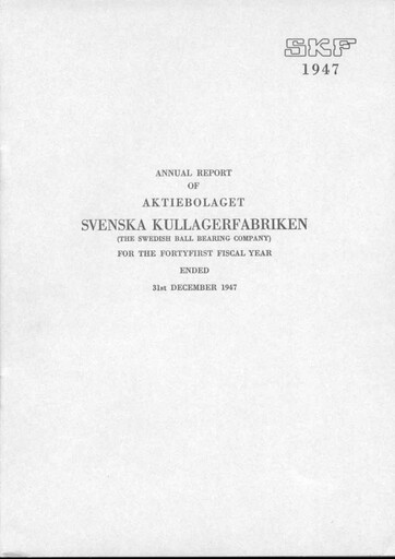 Miniature SKF (Svenska Kullagerfabriken) Rapport annuel 1947