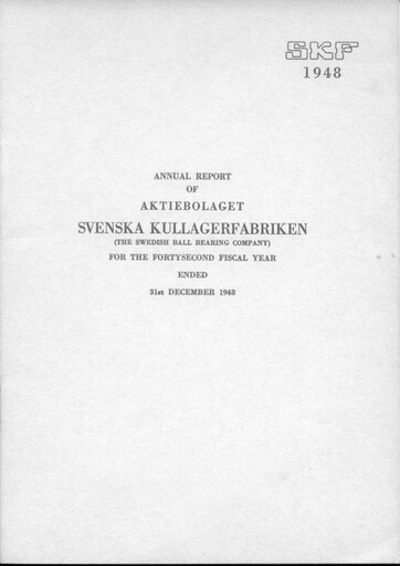 Miniature SKF (Svenska Kullagerfabriken) Rapport annuel 1948