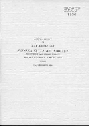 Miniature SKF (Svenska Kullagerfabriken) Rapport annuel 1950