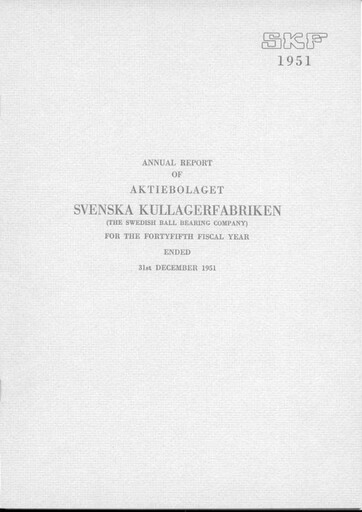 Miniature SKF (Svenska Kullagerfabriken) Rapport annuel 1951