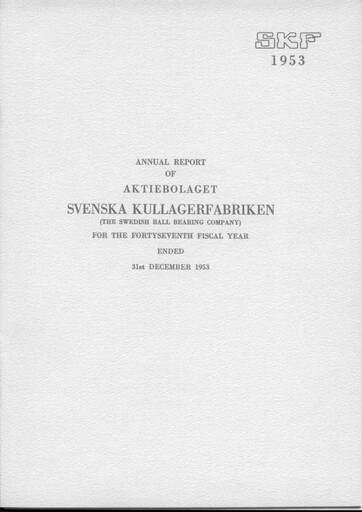 Miniature SKF (Svenska Kullagerfabriken) Rapport annuel 1953