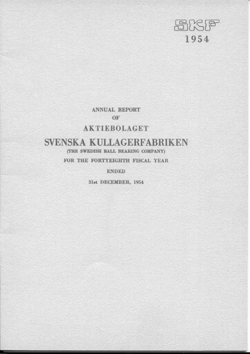 Miniature SKF (Svenska Kullagerfabriken) Rapport annuel 1954
