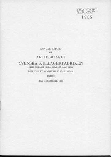 Miniature SKF (Svenska Kullagerfabriken) Rapport annuel 1955