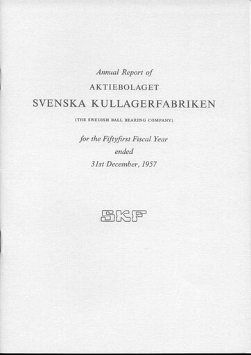 Miniature SKF (Svenska Kullagerfabriken) Rapport annuel 1957
