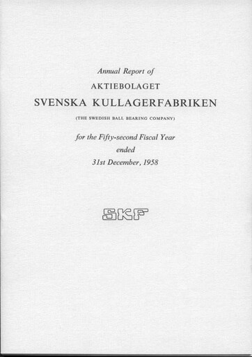 Miniature SKF (Svenska Kullagerfabriken) Rapport annuel 1958
