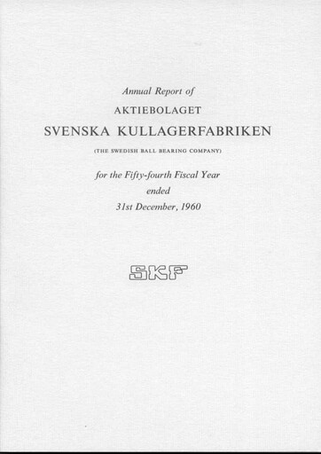 Miniature SKF (Svenska Kullagerfabriken) Rapport annuel 1960