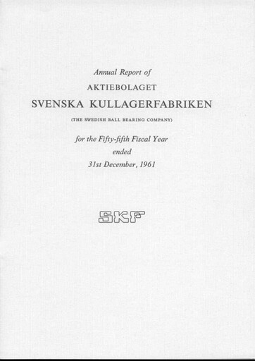 Miniature SKF (Svenska Kullagerfabriken) Rapport annuel 1961