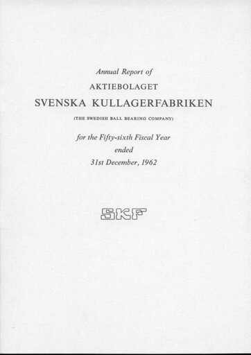 Miniature SKF (Svenska Kullagerfabriken) Rapport annuel 1962