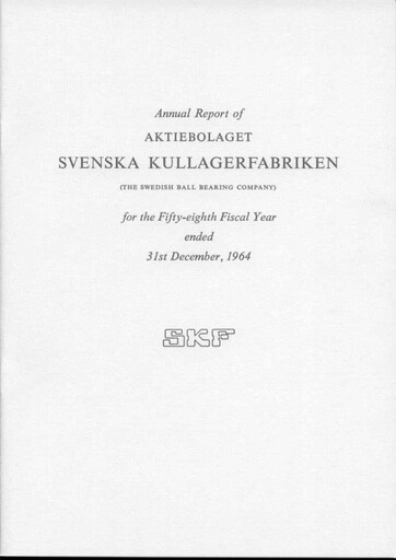 Miniature SKF (Svenska Kullagerfabriken) Rapport annuel 1964