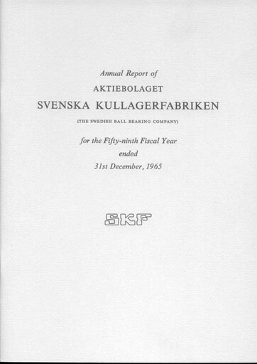 Miniature SKF (Svenska Kullagerfabriken) Rapport annuel 1965