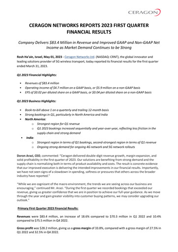 Thumbnail Ceragon Networks Quarterly Report 2023-q1