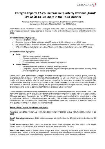 Thumbnail Ceragon Networks Quarterly Report 2024-q3