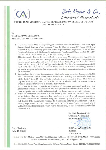 Thumbnail Apex Frozen Foods
 Quarterly Report 2018-q1