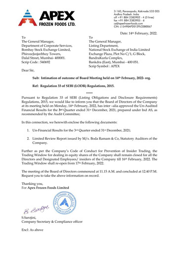 Thumbnail Apex Frozen Foods
 Quarterly Report 2021-q3