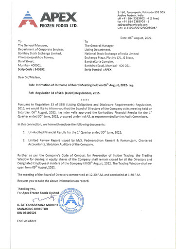 Thumbnail Apex Frozen Foods
 Quarterly Report 2022-q1