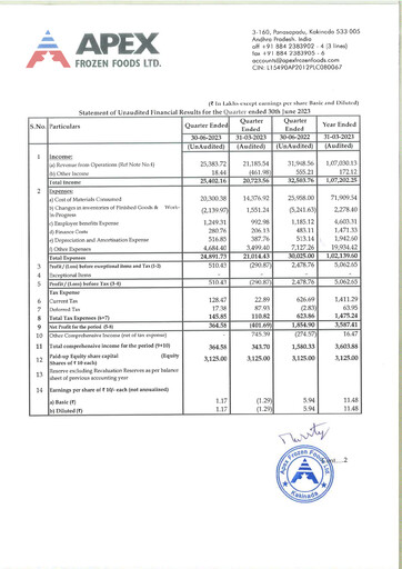Thumbnail Apex Frozen Foods
 Quarterly Report 2023-q1