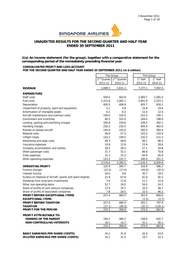 Miniature Singapore Airlines Rapport trimestriel 2011-q2