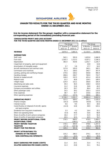 Miniature Singapore Airlines Rapport trimestriel 2011-q3