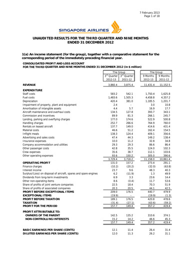 Miniature Singapore Airlines Rapport trimestriel 2012-q3