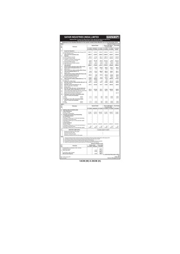 Thumbnail Safari Industries India Quarterly Report 2013-q3
