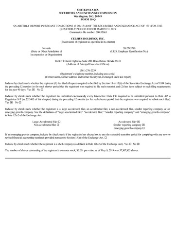 Miniature Celsius Holdings
 Rapport trimestriel 2019-q1