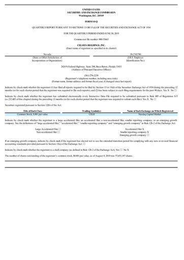 Miniature Celsius Holdings
 Rapport trimestriel 2019-q2