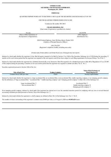 Miniature Celsius Holdings
 Rapport trimestriel 2020-q2